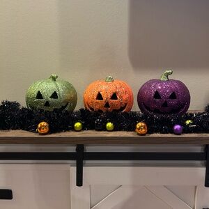 Glittery Light Up Halloween Pumpkins And Garland (120” Approximately)Decor Set🎃